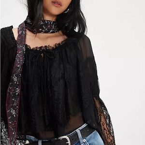 NWT Free People Black Lace Blouse